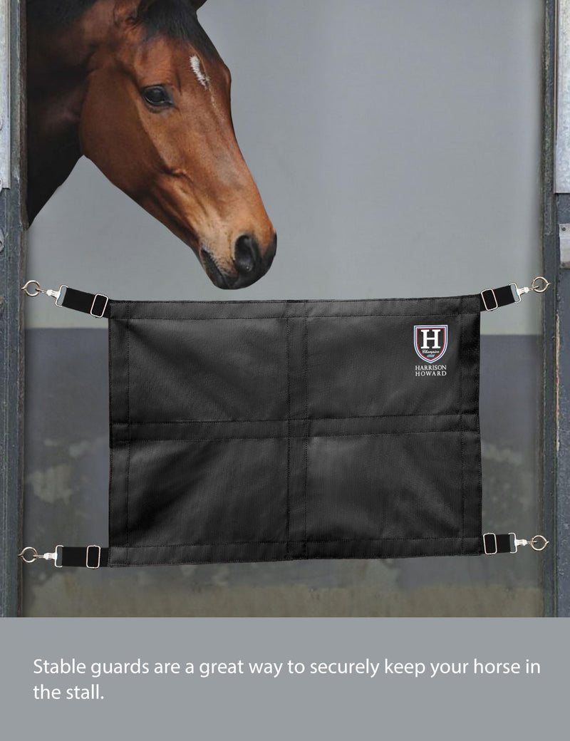 Harrison Howard Stall Guard for Horses Adjustable Straps and Sturdy Spring Hooks Included Stall Guard for Horse Barn, Black - PawsPlanet Australia