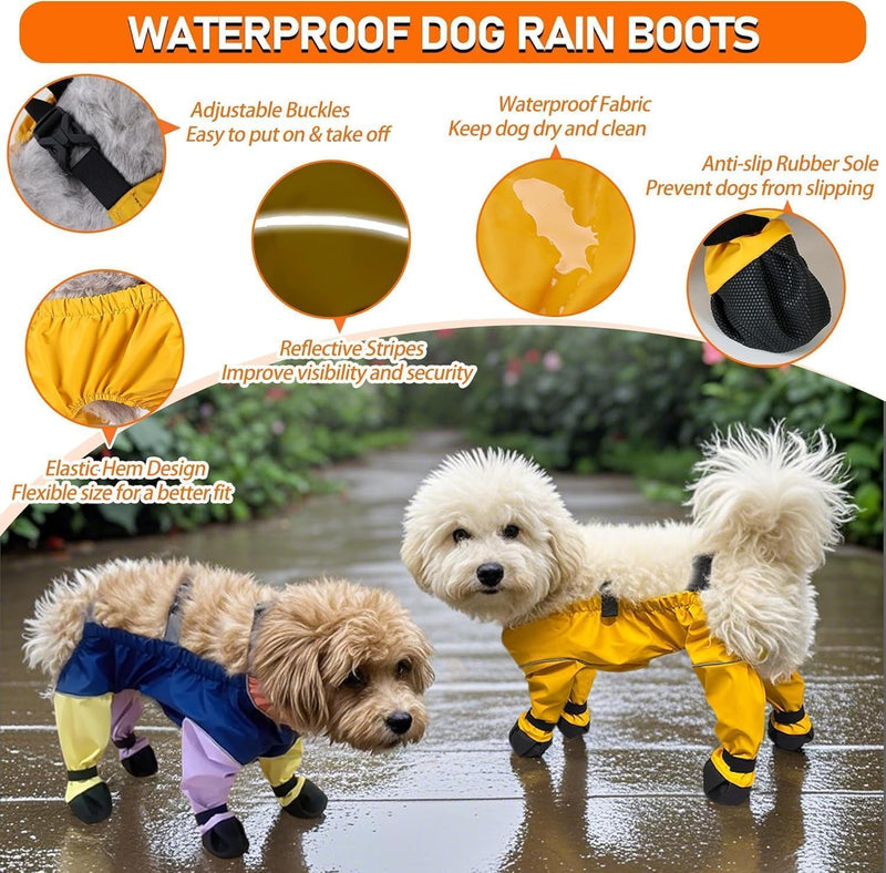 Waterproof Dog Boots Rain Boots with Suspender, Dogs Shoes Paw Protector for Small Medium Puppy, Anti-Slip Doggy Boot Belly Protector, Rain Booties Snow Pants Dogs Suspender Booties Leggings(XS,BLUEF) Blue_ X-Small