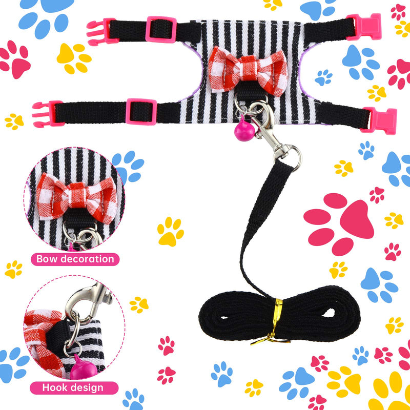2 Pieces Hamster Harness and Leash Set for Walking, Small Guinea Pig Clothes with Bowknot Bell, No Pulling Comfort Padded Vest Striped for Guinea Pig Hamster Ferret, Small Animals (Blue, Black,S) S Blue, Black - PawsPlanet Australia