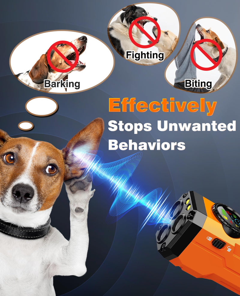 2026 Upgraded Smart Display Anti Barking Device for Dogs, 3X Dog Bark Deterrent Devices Bark Control with Screen & Flashlight, Rechargeable Dog Barking Silencer Portable for Indoor & Outdoor Use Orange