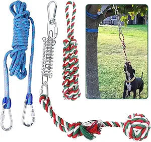 Dog Tie Out Cable for Camping Heavy Duty Overhead Trolley System and Dog Rope Toys with a Big Spring Pole Kit for Dogs up to 200lbs, Portable Reflective Dog Lead Line for Yard, Park and Outdoor 100FT - PawsPlanet Australia