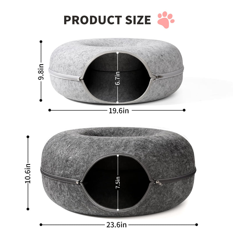 Indoor Cat Tunnel Bed - Cat Bed - Cat Donut Tunnel - Universal for All Seasons - Cat Play Tunnel - Cat Donut Bed - Peekaboo Cat Cave - Cat Tunnel (20x20x10 Medium, Dark Gray) - PawsPlanet Australia