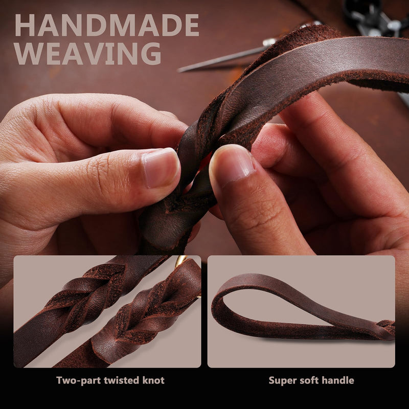 QUMY Leather Dog Leash 4ft, Heavy Duty Dog Training Leashs for Large, Medium and Small Dogs, Soft and Strong Genuine Leather Braided Handmade Long Lead Leash for Dog Training, Brown - PawsPlanet Australia