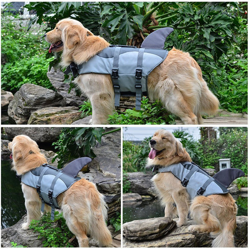 A-MORE Dog Life Jackets Dog Saver Life Jacket Dog Swimming Vest Adjustable Life Jacket for Dogs Large Grey