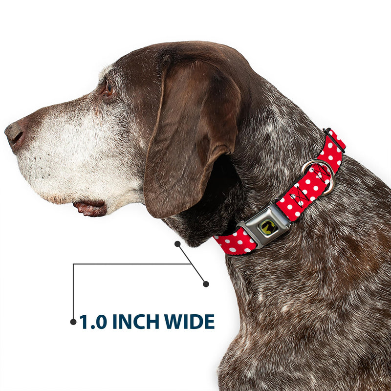 Buckle-Down Seatbelt Buckle Dog Collar - Minnie Mouse Polka Dot/Mini Silhouette Red/White - 1.5" Wide - Fits 13-18" Neck - Small