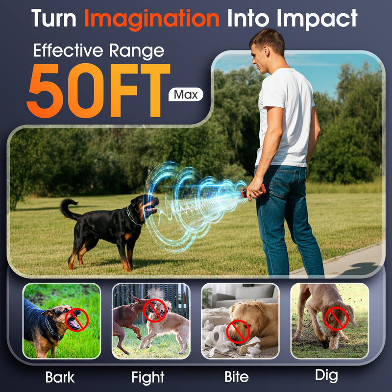 1-Touch Dog Bark Deterrent Devices with 3 Sonic Heads,Portable 50ft Range Anti Barking Device for Dogs,Rechargeable & Safe Dog Training Tool with Flashlight,Helps Improve Dog's Behavior Orange - PawsPlanet Australia