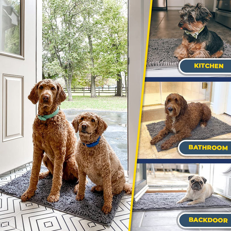 Muddy Mat® | Super Absorbent Door Mat Indoor, Microfiber Quick Dry Chenille Entryway Rug, Non-Slip Front Door Mat, Indoor Mats for Entryway, Machine Washable Pet Rug, Grey 30"x19" 19" x 30" - PawsPlanet Australia