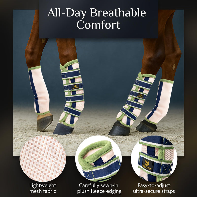 Premium Fly Boots for Horses (4 Pieces) –Durable and Comfortable Fly Leg Wraps for Big Horses – Protective Outer Mesh Design – Elegant and Breathable Set of 4 Horse Fly Boots GREEN