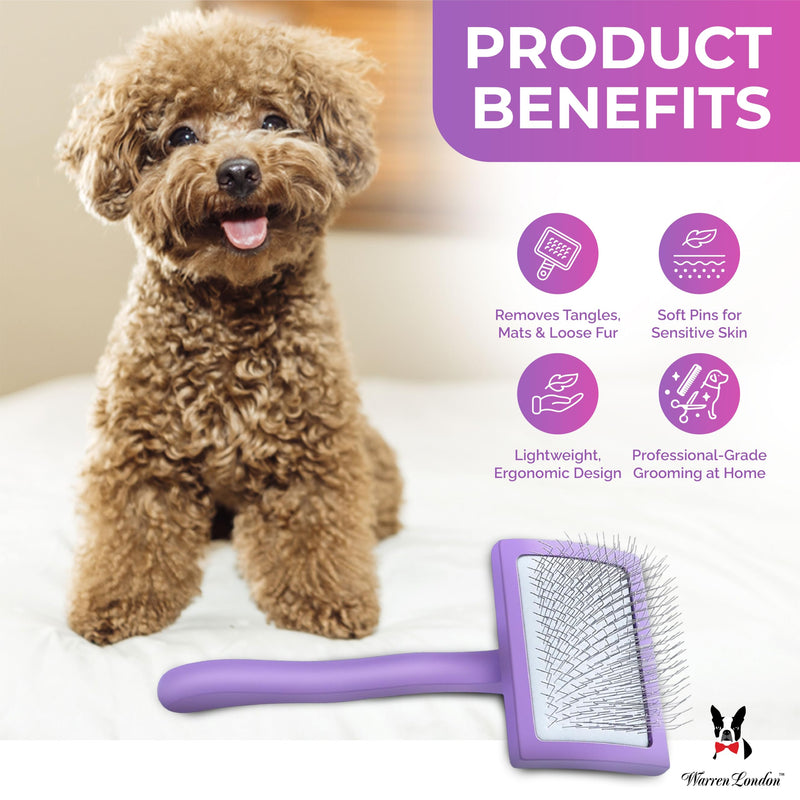 Warren London Precision Pro Slicker Brush for Dogs – 3.5" x 2" Medium Slicker Brush for Tangle-Free Grooming – Soft Pins for Medium & Long Coats – Ergonomic Handle – Professional Pet Grooming Tool Precision Pro Medium