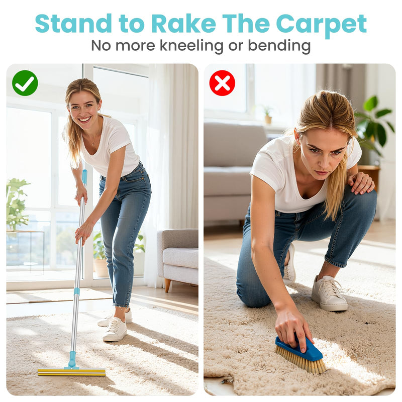 3 in 1 Carpet Rake for Pet Hair Removal, Tool Set of 3, 55” Long Handle Carpet Pet Hair Removal Carpet Scraper Dog Cat Hair Remover for Sofa, Couch, Car, Rug Blue - PawsPlanet Australia