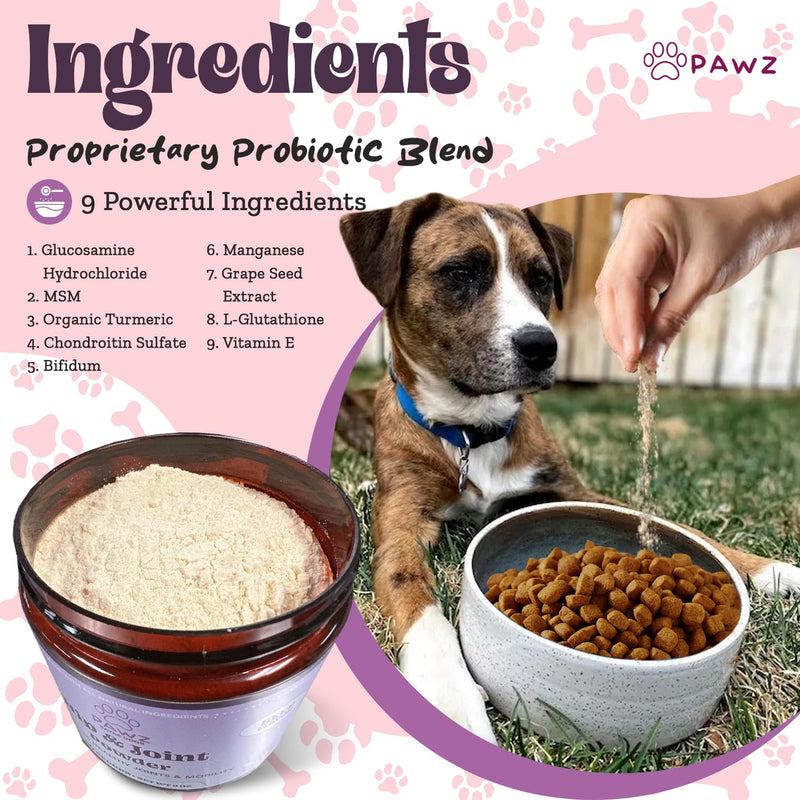 PAWZ Hip & Joint Supplement Powder for Dogs - 90 Scoops Brisket Flavor - Joint Mobility & Flexibility - Mussel, Glucosamine, Chondroitin, Msm, Vitamin E with Natural Flavors - Suitable for All Dogs Hip & Joint Powder - PawsPlanet Australia