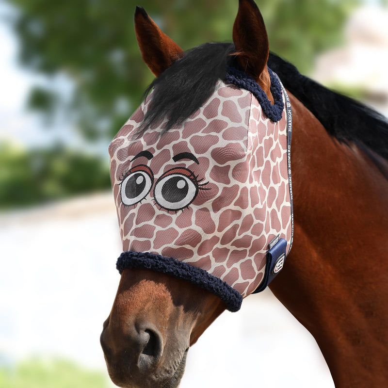 Harrison Howard All Round Mesh Horse Fly Mask UV Protective with Fleece Padded Edging and Fun Prints Forelock Opening Design Mask for Horse Giraffe Large
