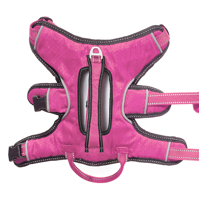 Tuff Pupper Updated for 2024 - Tracker No Escape Dog Harness | Dual Escape Proof Leash Attachments | 5 Point Adjustable Fit Harness for Dogs | Padded Dog Harness for Comfort | Handle Dog Lift Harness Medium (Neck: 18-21" , Chest: 21-28") Hot Pink - PawsPlanet Australia