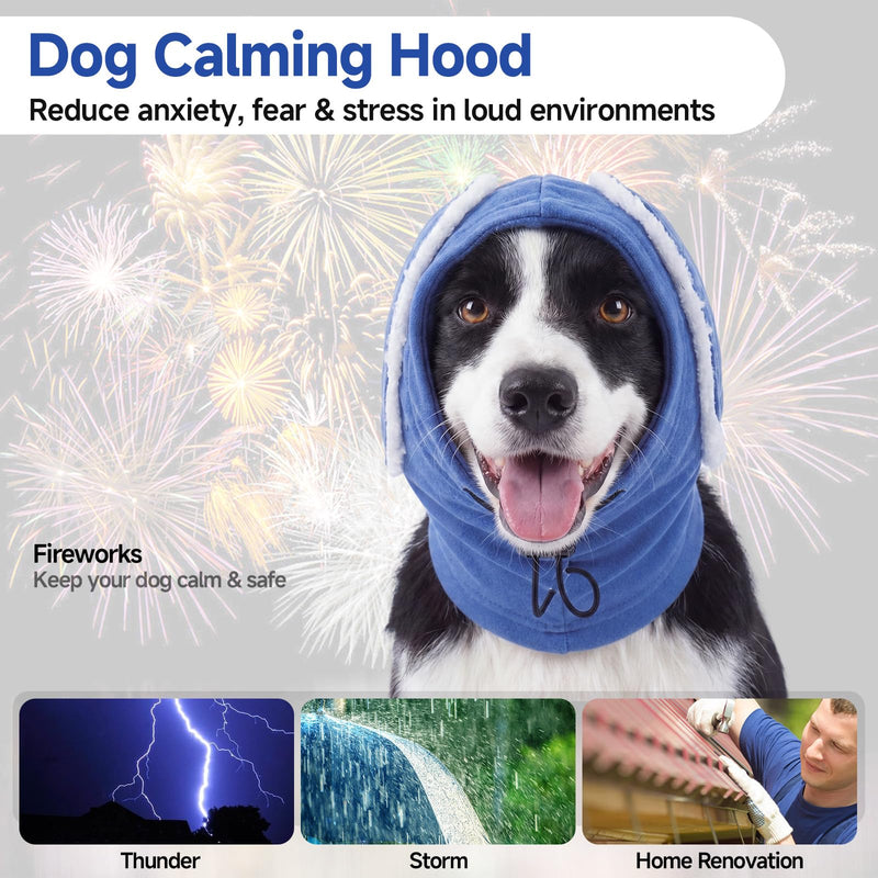Dog Ear Muffs for Noise Protection – Dog Ear Defenders Calming Hoodie for Anxiety Relief, Anti Scratch Ear Wrap for Grooming Blow Drying Fireworks Thunder (Blue, S) Blue