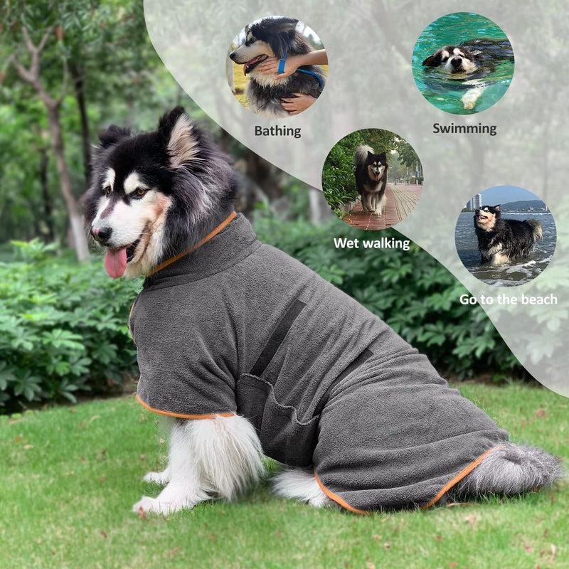 Dog Drying Coat Bathrobe Towel, Microfibre Material Fast Drying Super Absorbent Dog Bath Robe, Pet Quick Drying Moisture Absorbing with Adjustable Collar and Waist Small Grey