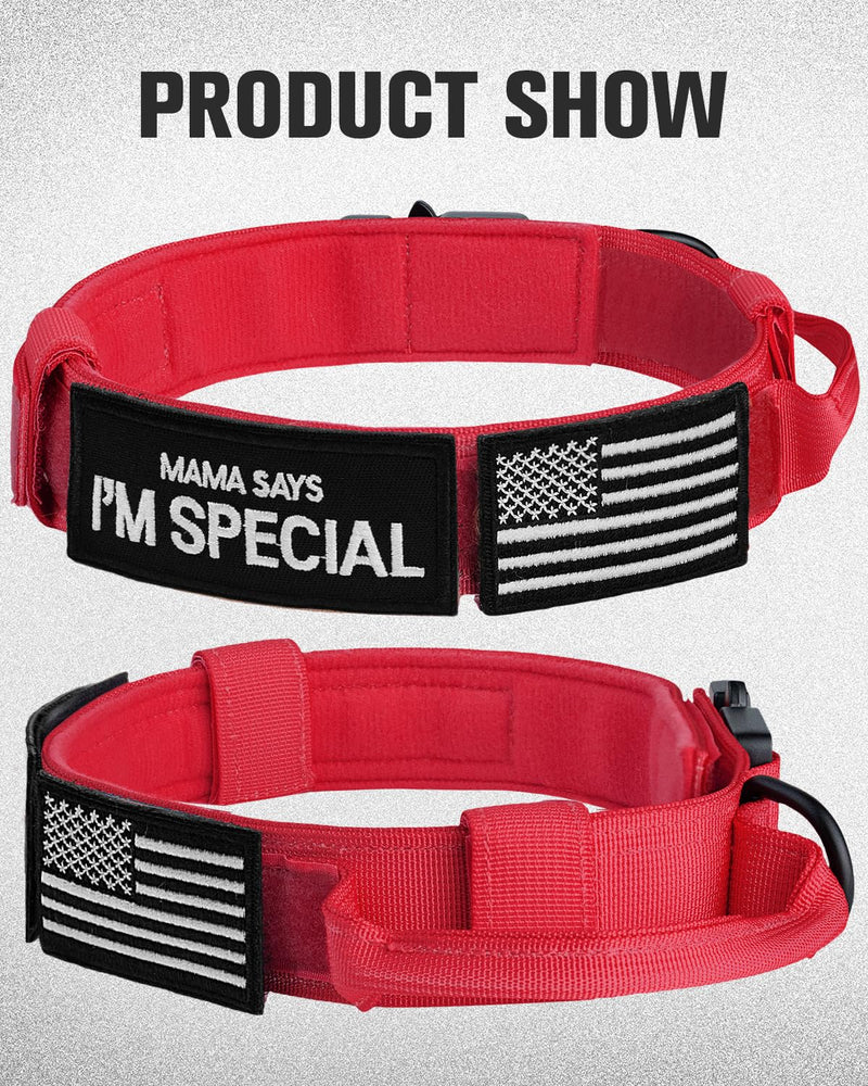 Joytale Tactical Dog Collar(17"-21") and Dog Leash Set, Shock Absorbing Bungee Dog Leash and Adjustable Strong Dog Collar with Handle for Large Dogs(Red, L)