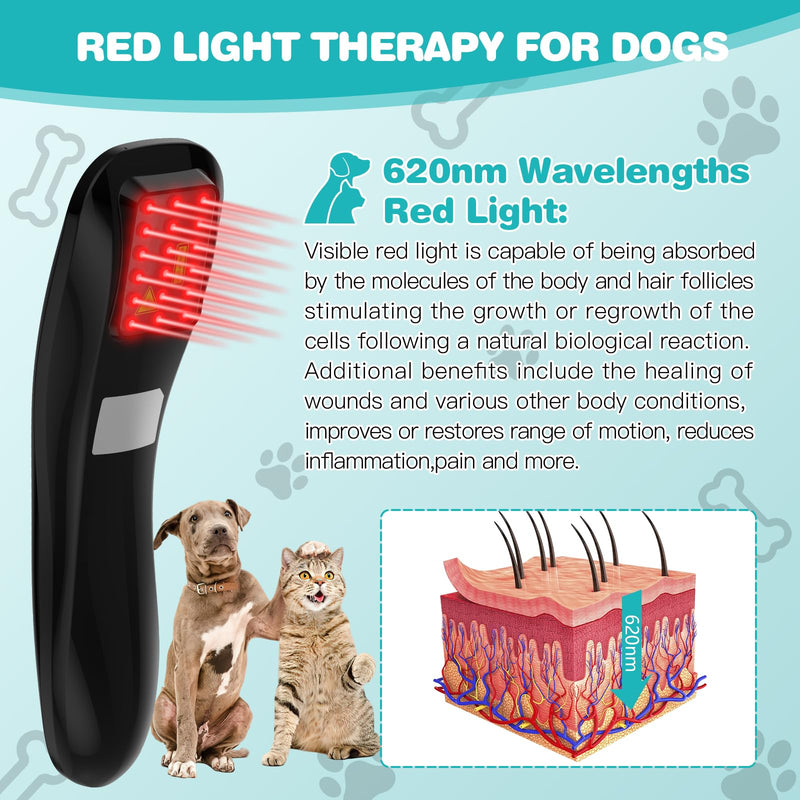 iKeener Pet/Veterinarian Therapy Device, Portable Red Light Therapy Device with 18 x 620 nm, Cold Laser Therapy Relieves Joint Pain Animals, for Dogs, Cats, Horses & Others (Black) black