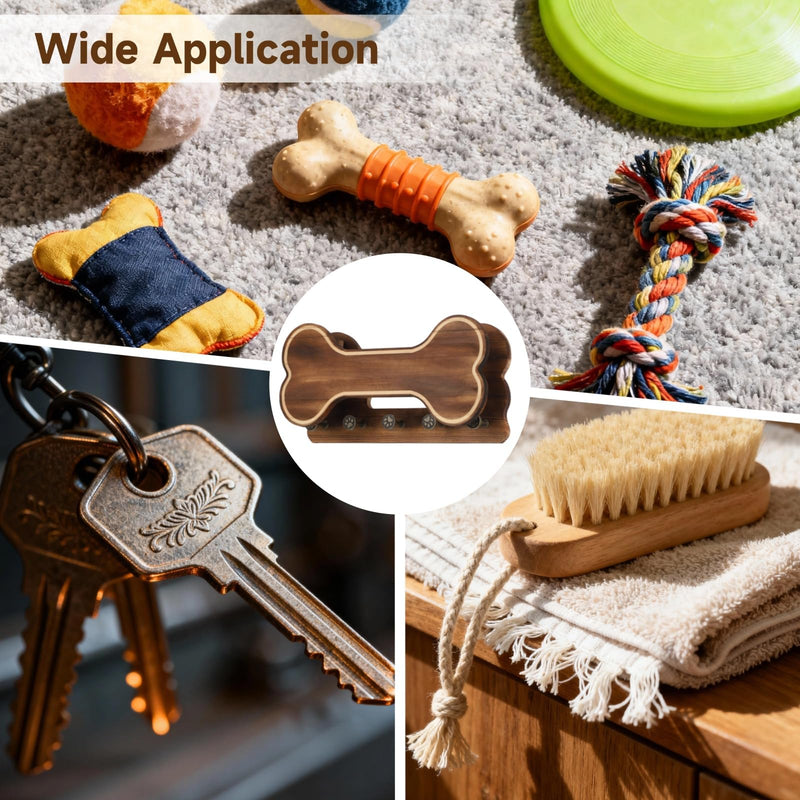 Doggie Bone Key Holder Wall Mount, Rustic Wooden Dog Leash Holder with 5 Hooks, Dog Stuff Storage Shelf, Pet Accessories Organizer for Entryway, Living Room, 11.8 x 6.1 x 3.1 in - PawsPlanet Australia
