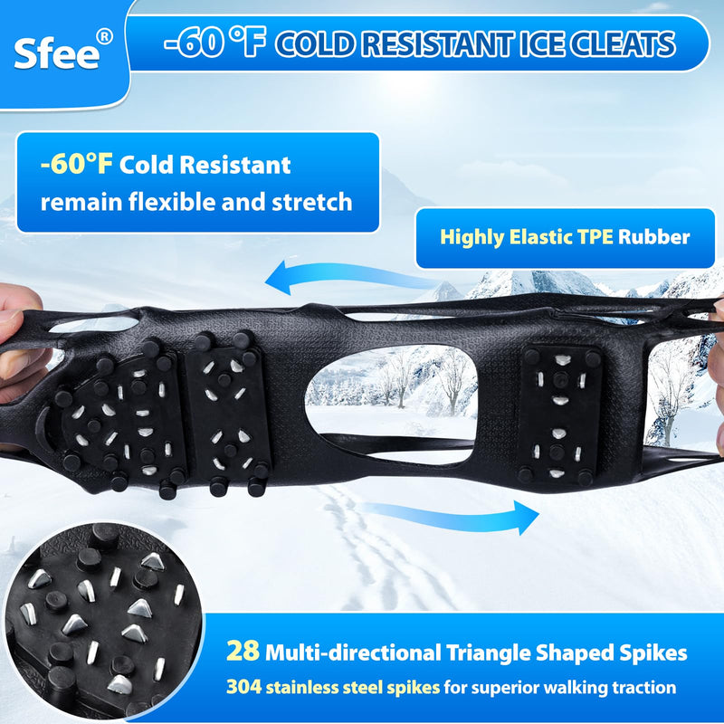 Sfee Crampons Ice Cleats for Shoes and Boots, 28 Steel Shoe Spikes Ultra-Grip Ice Cleats for Men Women Non-Slip Snow Traction Ice Grippers for Shoes and Boots for Walking, Hiking, Climbing, Fishing Large - PawsPlanet Australia
