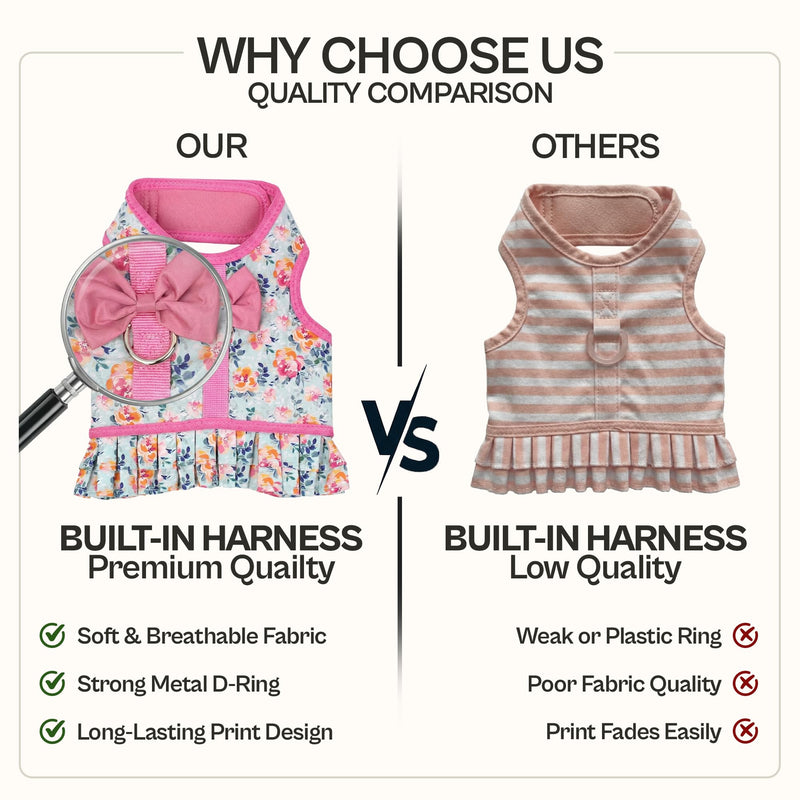 Parisian Pet Floral Dog Harness Dress - Breathable No Pull Puppy Dress with Pink Bow and Leash Ring - 100% Mesh Fabric Harnesses for Dogs - Soft Padded Step in Pet Vest - Dog Harness for Large Dogs XL Spring Blossoms