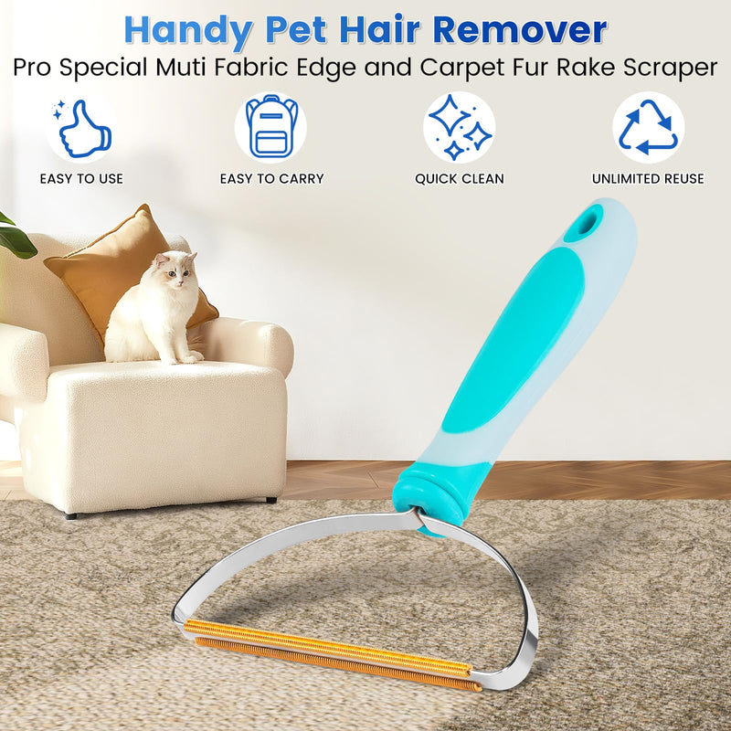 3-Pack Pet Hair Remover Tools, Carpet Rake for Pet Hair Removal, Long Handle Double-Sided Carpet Fur Removal Lint Scraper Brush Dog Cat Hair Remover for Sofa, Couch, Rug, Stairs, Clothes, Blue 3-Pack - PawsPlanet Australia
