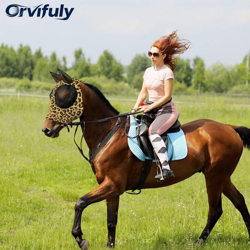 Horse Fly Mask, Stretch Fly Mask, Suitable for Horses with Ears, UV Protection, Pest Control, Comfortable Mesh, No Nose, Fits Medium-Sized Horses (2pcs Medium)