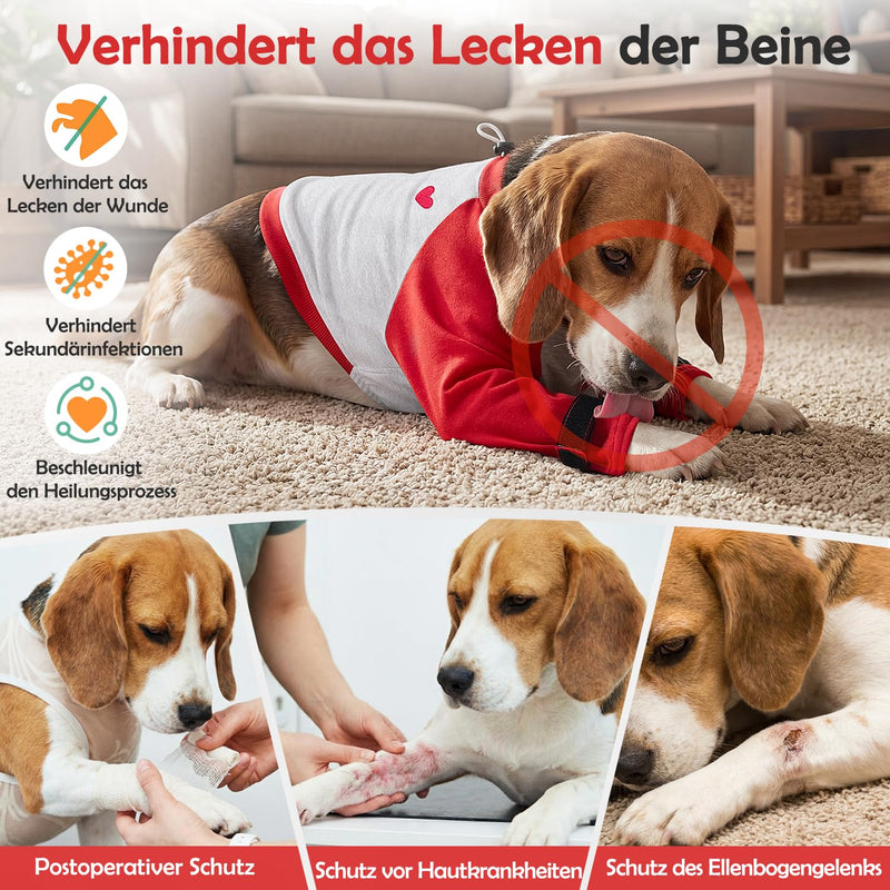Eyein Dog Body Suit After Surgery, Front Leg Protective Sleeve with Soft Padding to Prevent Licking and Protect Wounds After Operations, Breathable Long-Sleeve Shirt for Dogs and Pets (Red, S)