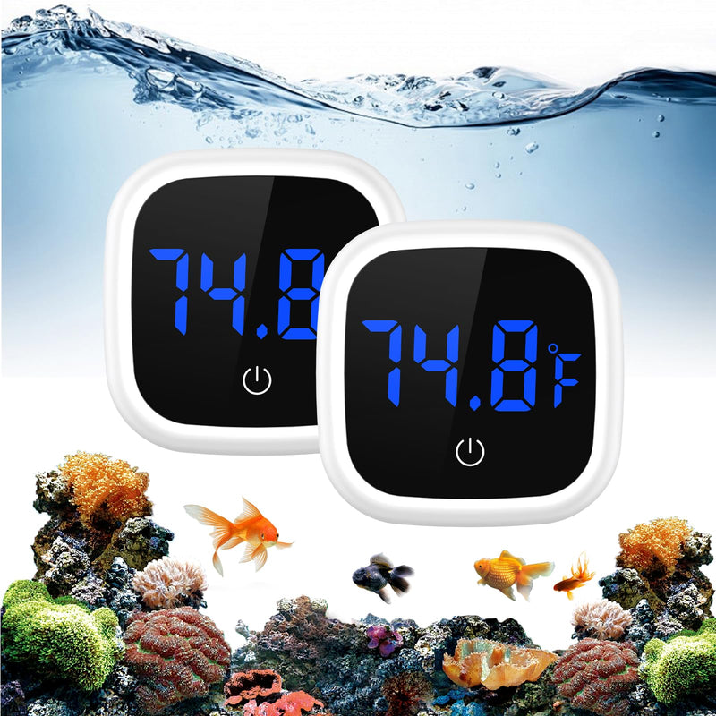 ORIA Digital Aquarium Thermometer, 2 Pack Stick-on Fish Tank Thermometer, Wireless Axolotl Thermometer with LED Touch Screen, Battery, 0.18℉ High Accuracy, for Fish, Aquatic, Reptile 2 PCS