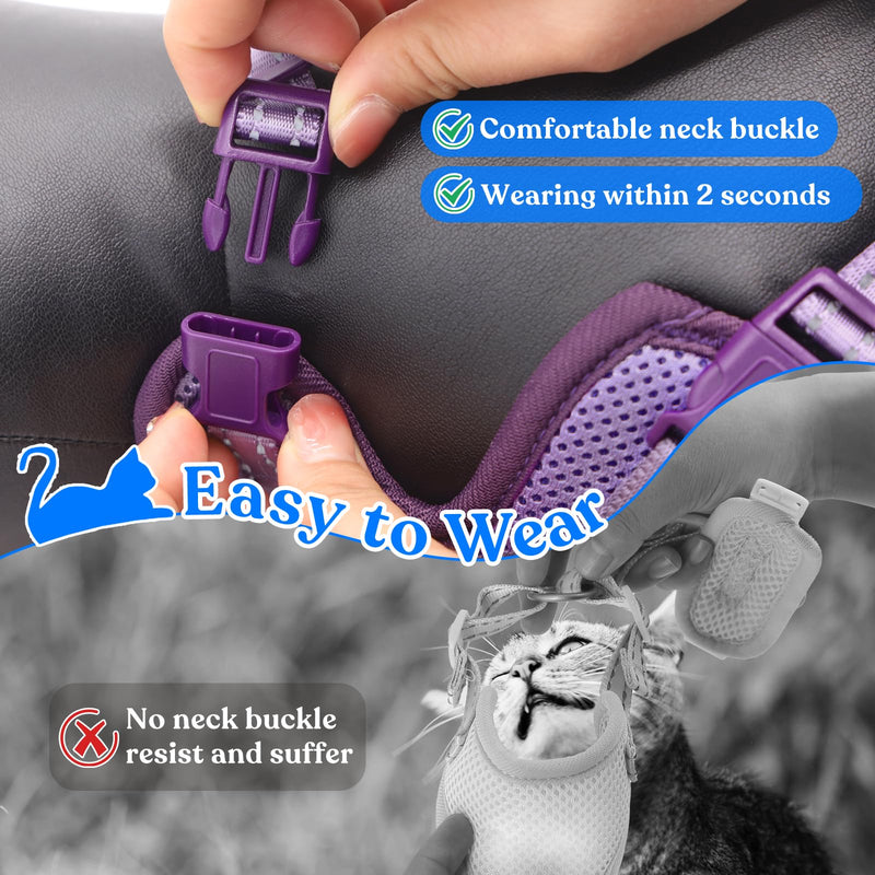 Supet Cat Harness and Leash for Walking Escape Proof, Adjustable Harness for Cats, Easy Control Small Cat Harness for Medium Large Kitten Purple M Medium (Chest: 15.0" - 20.0")