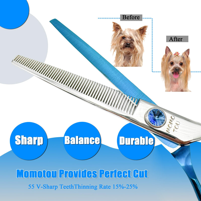 7'' Dog Grooming Scissors Set Straight Thinning Curved Chunker Shears 4pcs in 1 Set with Comb Dog Grooming Scissors Kit for Dogs and Cats 7'' - PawsPlanet Australia