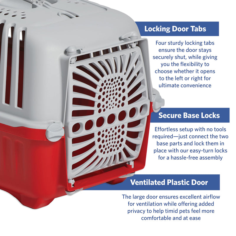 MidWest Homes for Pets Spree Travel Carrier – Hard-Sided Dog & Cat Carrier, Small Pet Travel Crate with Handle, Ventilated Design, Durable Plastic Door, Easy Assembly, 19-Inch, Red 19 Inch