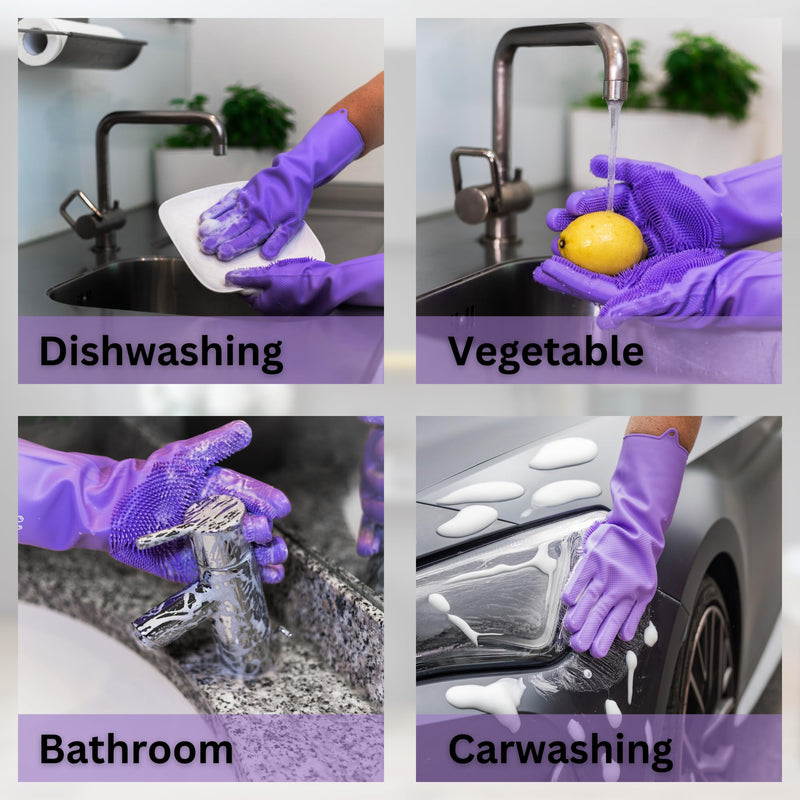 Dog Washing Gloves with Bristle Scrubbers, Reusable Silicone Gloves ideal for Pet Bathing, Massaging & Grooming (Purple) Purple - PawsPlanet Australia