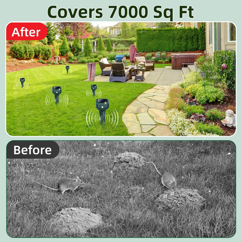 Mole Repellent Solar Powered, 4 Pack Snake & Rabbit Repellent for Yard, IP 65 Waterproof Ultrasonic Deterrent Stakes, Get Rid for Armadillo, Gopher, Vole, Chipmunk, Deer, Groundhog for Lawns Garden 1 Count (Pack of 4) - PawsPlanet Australia