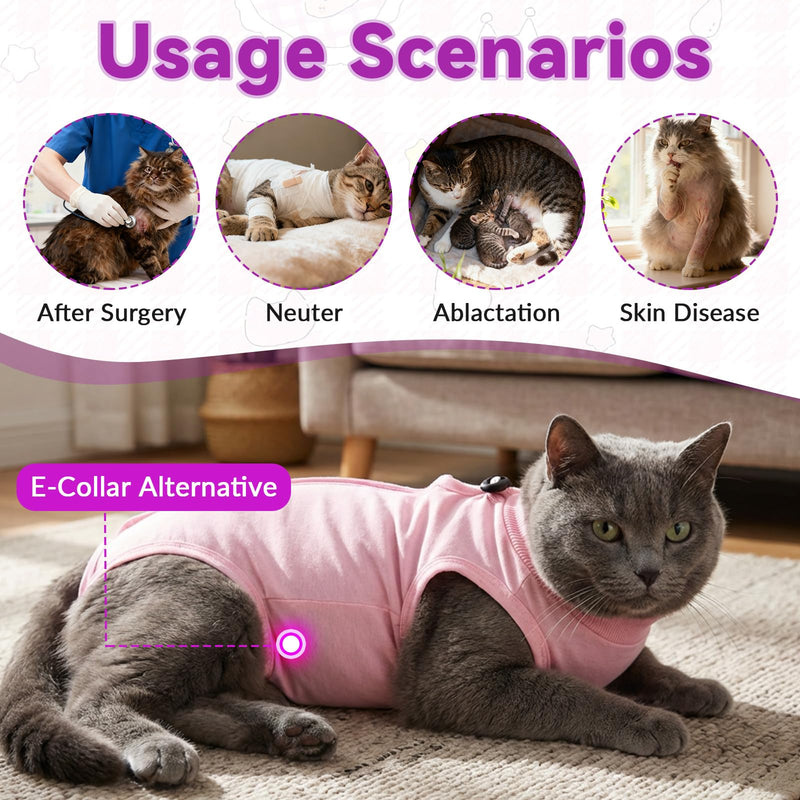 Cat Surgery Recovery Suit Female Medium, Kitten Onesie Bodysuit for Cat After Surgery, Cone of Shame Alternative Suit for Cat Anti Licking Spay Abdominal Wounds Skin Diseases Protection (Purple, M) Purple