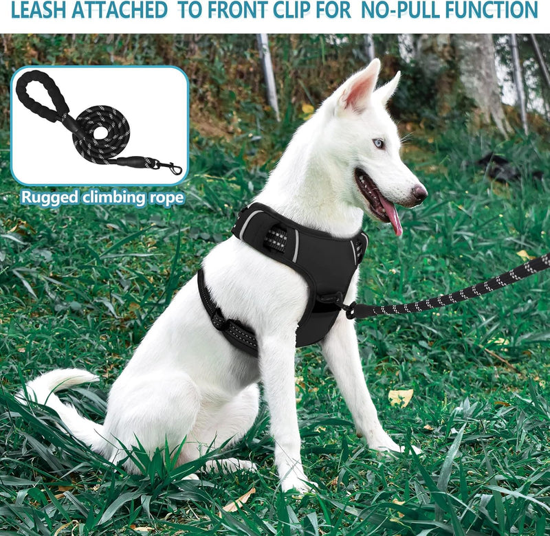 No Pull Dog Harness for Medium Dog with Dog Leash Adjustable Reflective Pet Vest with Front Clip Padded Harness and Lead Set Black M Black Harness+Leash - PawsPlanet Australia
