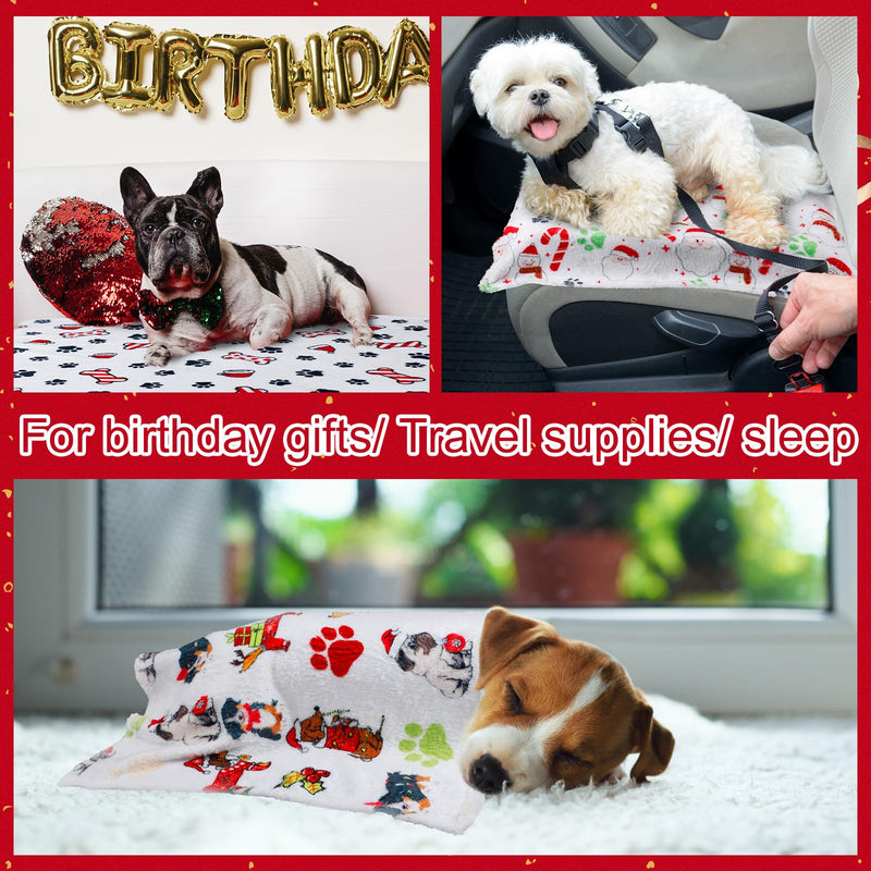 Abbylike 3 Pcs Christmas Dogs Blanket for Small Medium Puppy 30 x 20 Inch Flannel Soft Pet Blanket Cute Paw Print Dog Bed Gifts for Bed Couch Cushion - PawsPlanet Australia