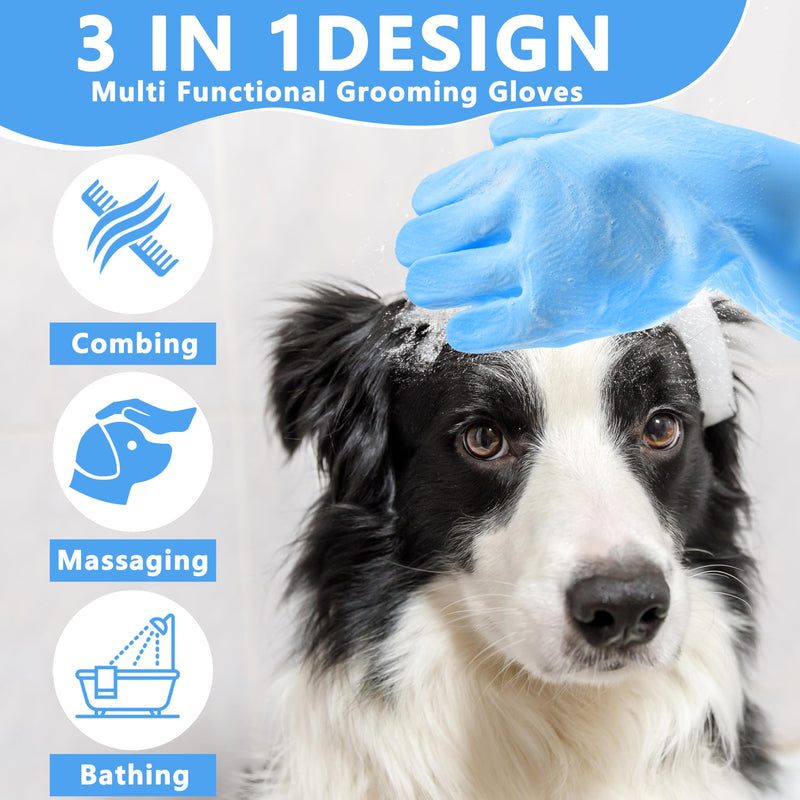 Pet Grooming Gloves—Heat Resistant Dog Washing Gloves with High-Density Teeth, Dog Bath Scrubber with Enhanced Five Finger Design, Silicone Gloves for Dogs and Cats Bathing, Massage (Blue) one size Blue - PawsPlanet Australia