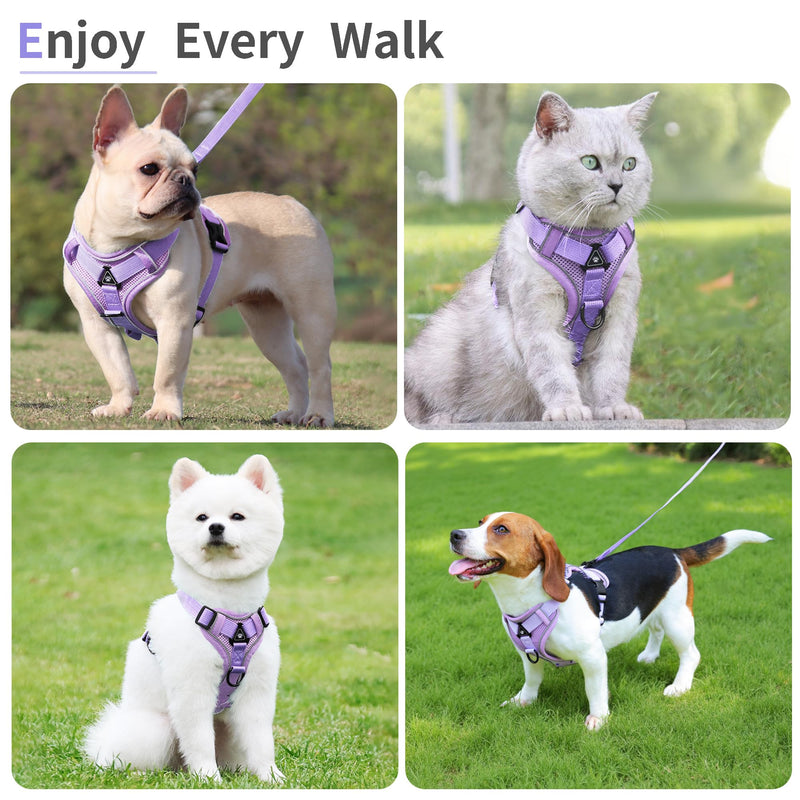 No Pull Dog Harness with Leash Set for Small Sized Dog, Reflective Adjustable No Choke Front Clip Cat Vest Harness with Breathable Mesh, Comfortable Soft Padded Pet Vest, Purple S S (Neck 9.63-12.78'' Chest 10.42-14.35'') - PawsPlanet Australia