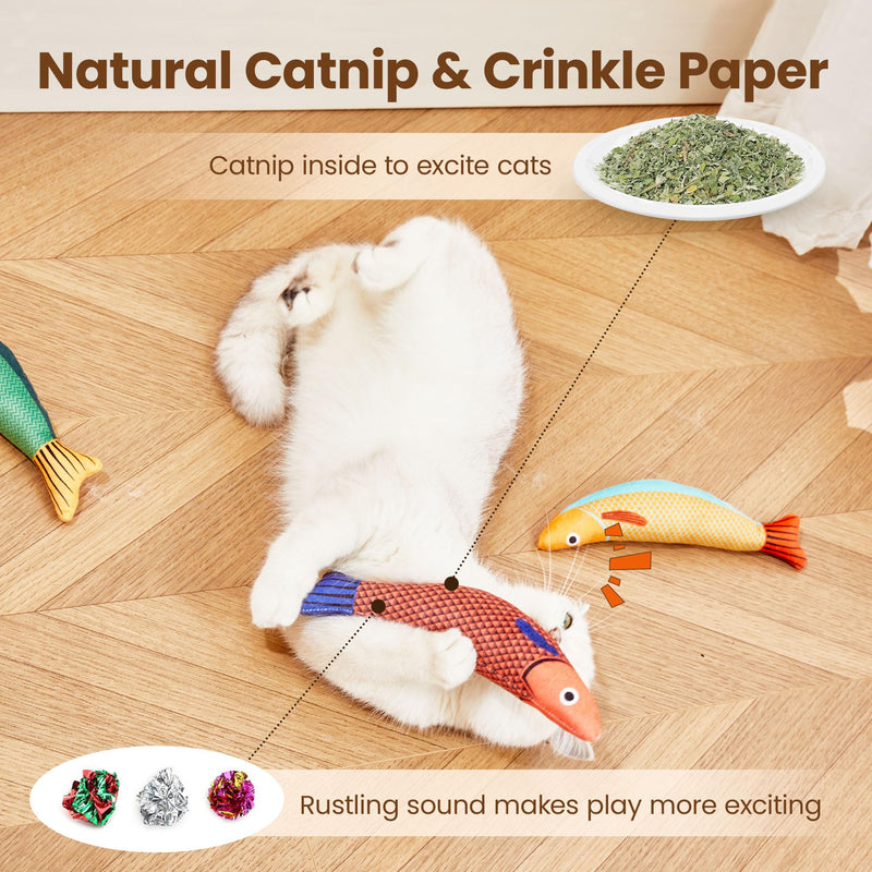 Potaroma Cat Toys Saury Fish, 3 Pack Catnip Crinkle Sound Toys Soft and Durable, Interactive Cat Kicker Toys for Indoor Kitten Exercise 9.4 Inches for All Breeds - PawsPlanet Australia