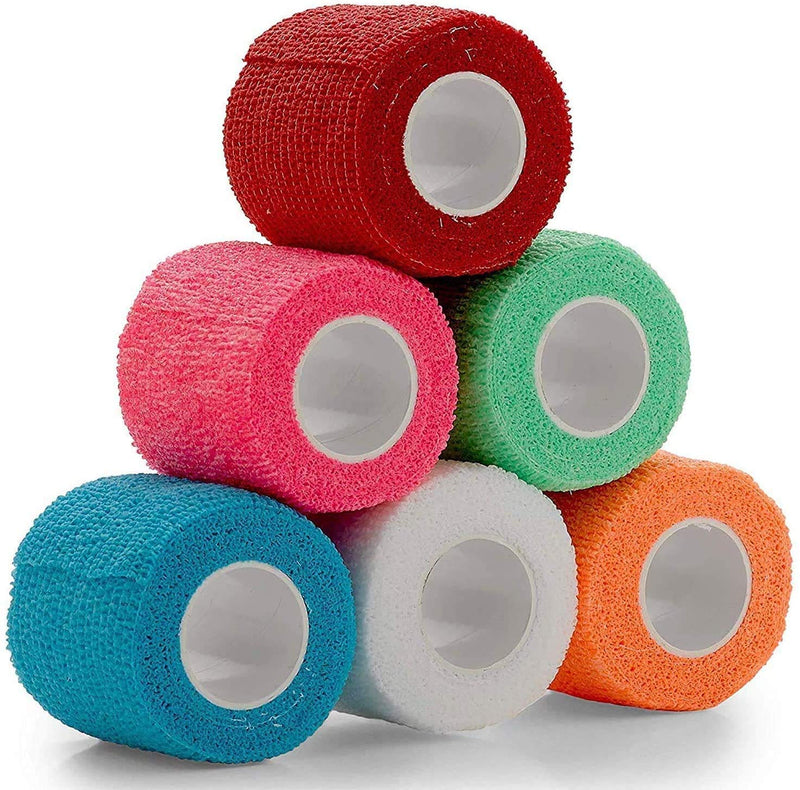 Vet Wrap - (Pack of 6-2 inch x 5 Yard Rolls) Self Adherent Wrap Cohesive Compression Bandage and Medical Gauze Bandage Roll Tape for Dogs, Cats, Horses - Assorted Colors 6 Count (Pack of 1) Neon Rainbow