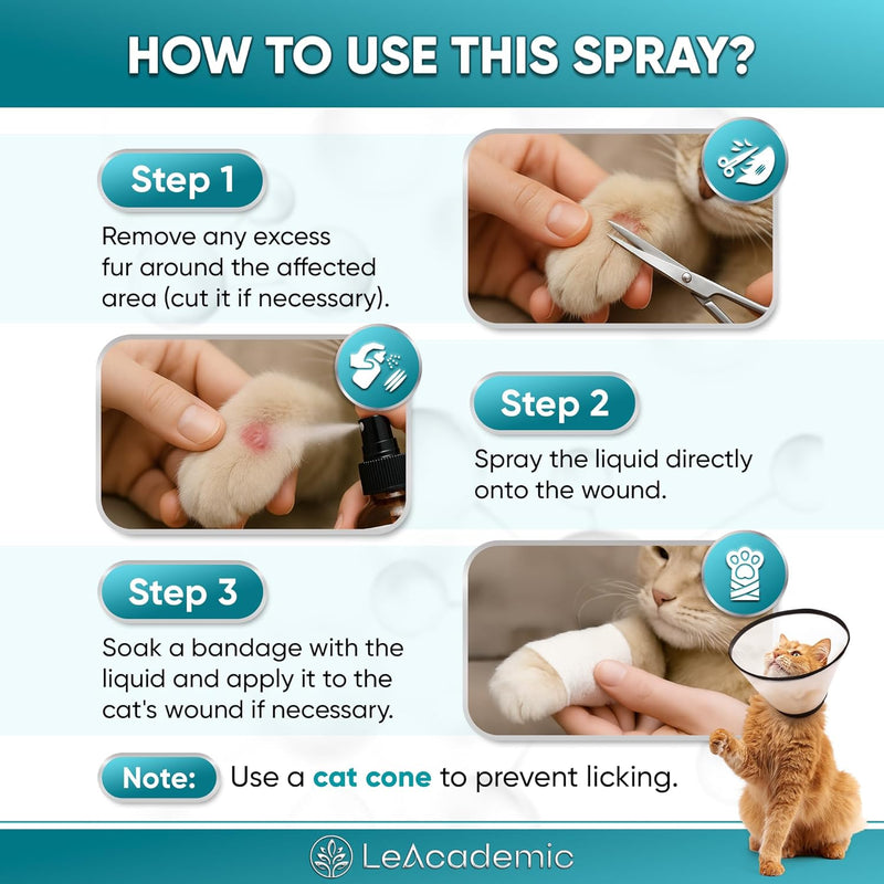 Cat Wound Care Spray is Perfect with Cat Cone | Nano Silver + Chlorhexidine in the Composition | Bites, Scratches, Redness, Irritation, and Sutures After Surgery | 4 Oz