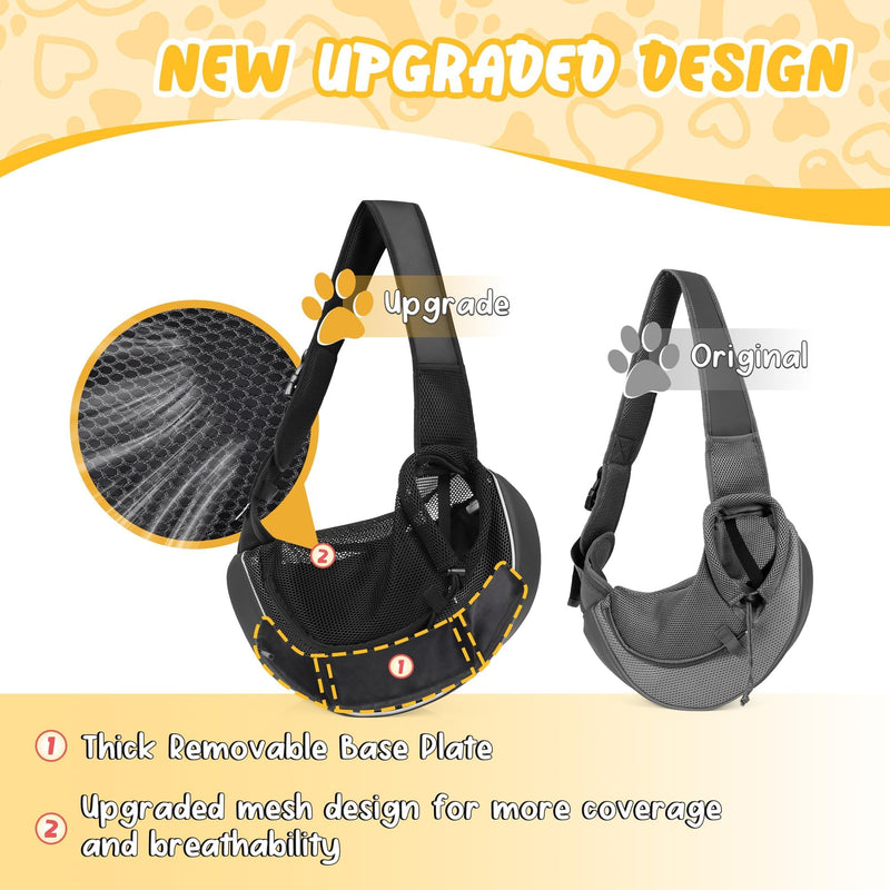 Detachable Hard Bottom Dog Sling for Small Dogs & Cats Up to 10 lbs- Upgraded Breathable Mesh, Adjustable Strap & Large Pocket - Hands-Free Pet Carrier for Travel Walking Hiking (Black Size M) Medium(5-10lbs) Black - PawsPlanet Australia