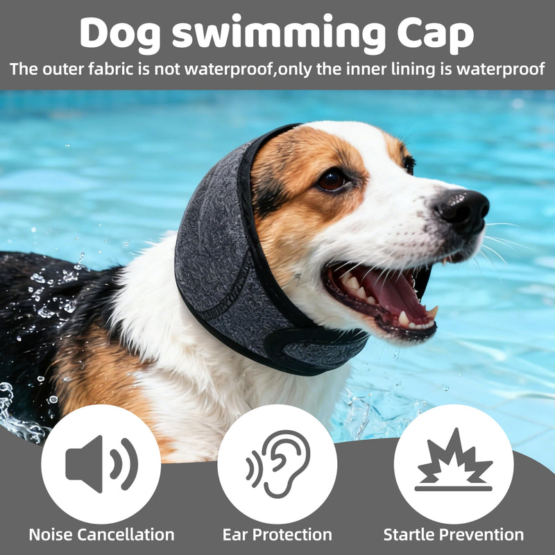 Dog Ear Cover 2 Pc Set – Waterproof, Adjustable Ear Protector for Dogs Swimming, Bathing & Everyday Use, Soft Fit Dog Ear Muffs (Gray) Gray