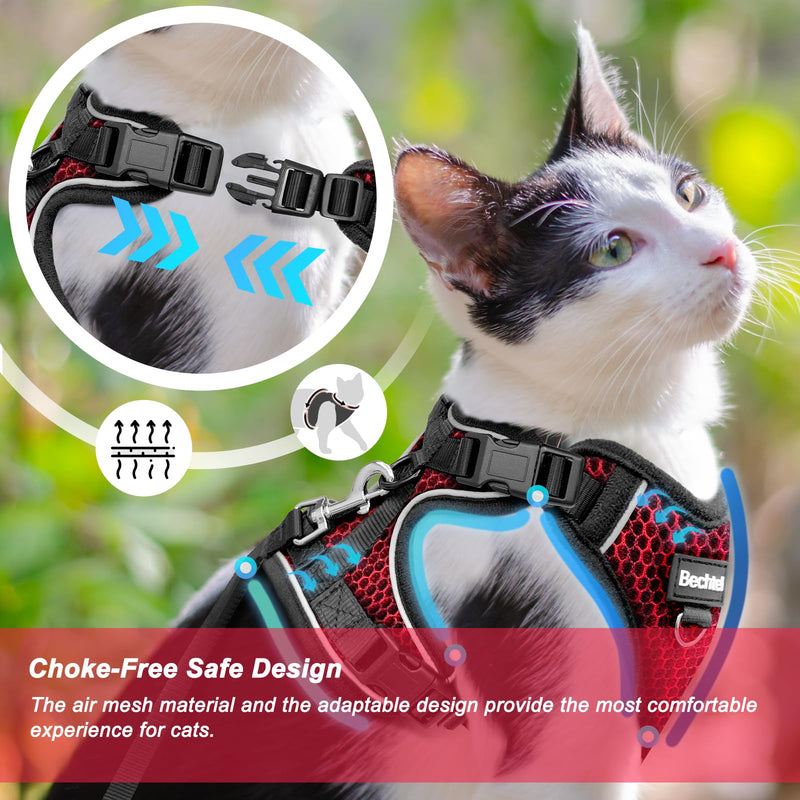 at Harness and Leash for Walking Escape Proof Soft Adjustable Cat Leash Breathable Honeycomb Structure Comfortable Vest Easy to Wear Kitten Harness for Outdoor Travel, Honeycomb Red, M Medium (13-18lb) - PawsPlanet Australia