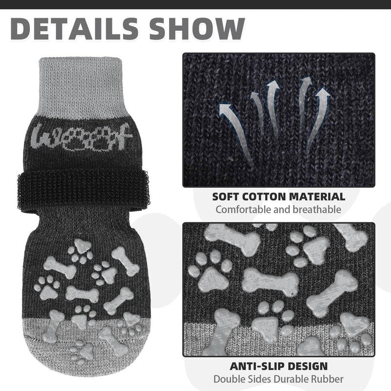 KOOLTAIL Non-Slip Dog Socks for Hardwood Floors, Dog Socks with Grippers for Hot/Cold Pavement, Outdoor Dog Shoes Booties&Paw Protector to Prevent Licking for Small Medium Large Senior Dogs, Grey SM Small/Medium Grey with Woof Pattern - PawsPlanet Australia