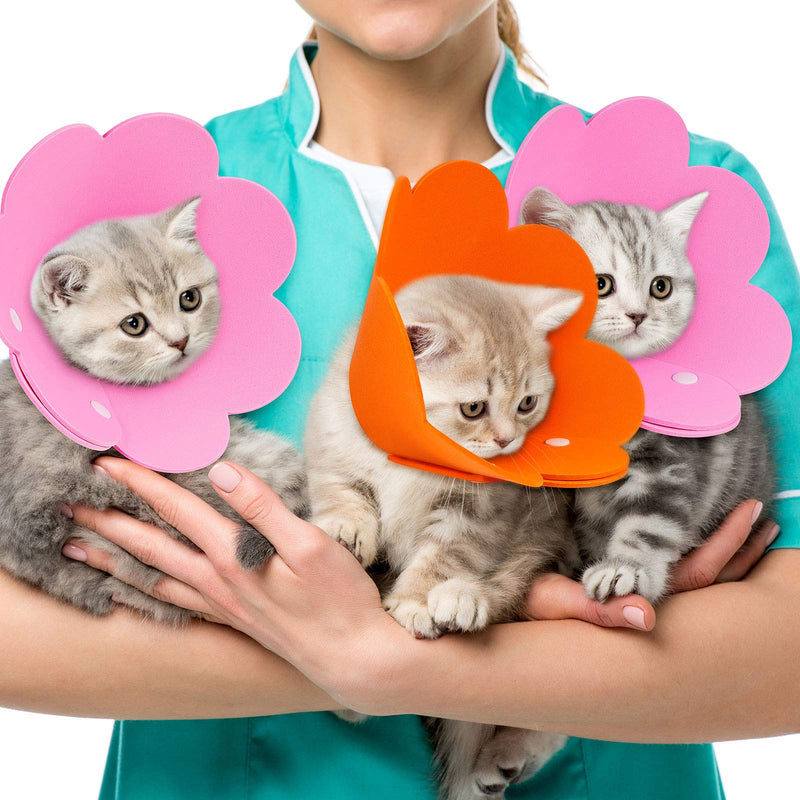 4 Pieces Cat Recovery Collar Cat Cones Flower Shape Pet Wound Healing Neck Collars Adjustable Soft Elizabethan Collars for Kitten Cats Puppy Rabbits S/M Size (Pink and Orange) - PawsPlanet Australia