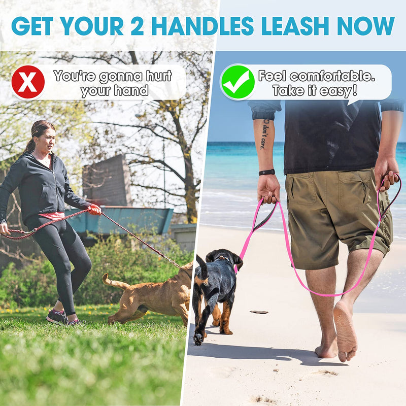 BAAPET Two Handle Dog Leash, Dual Soft Padded Handles with Traffic Control Handle Leash for Small Medium or Large Dogs (3/4'' x 5 FT, Pink) 2 Handle (3/4'' x 5 FT) - PawsPlanet Australia