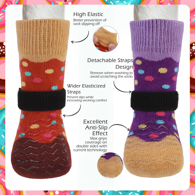 EXPAWLORER 8 Pcs Donut Dog Socks with Gift Box,Dog Boots & Paw Protectors in Winter,Dog Booties for Hardwood Floor Anti Slip,Prevent Licking Paws,Dog Shoes for Small Medium Large Senior Dogs Purple&Brown(8pcs) - PawsPlanet Australia