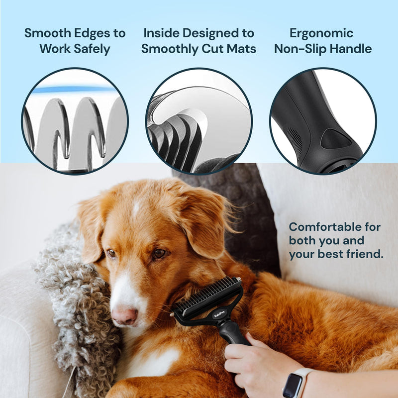 MalsiPree Dog Grooming Brush for Shedding - 2 in 1 Deshedding Tool and Undercoat Rake for Long and Short Haired Dogs with Double Coat - Dematting Comb and Pet Hair Deshedder Supplies (Large, Black) L