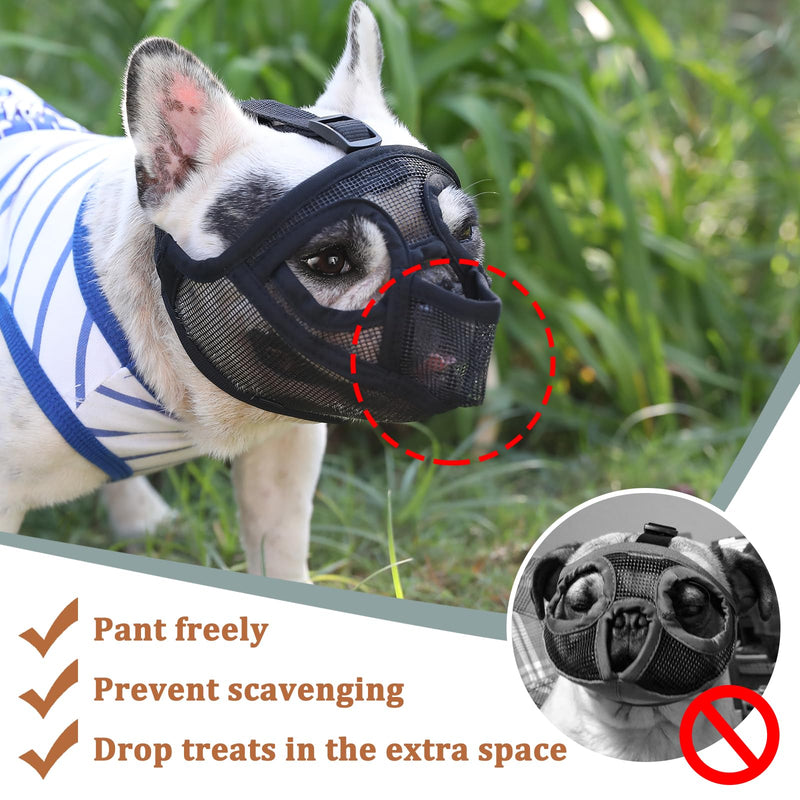 Mayerzon Short Snout Dog Muzzle, French Bulldog Muzzle with Tongue Out Design to Prevent Eating Biting Licking, Mesh Dog Muzzle for Shih Tzu Pug English Bulldog, Breathable Muzzle for Grooming Walking Black M [Head Cir: 18"-20½"]